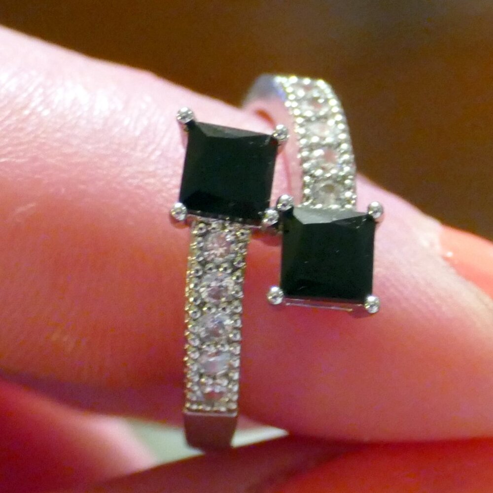 Double Black Squares & White CZ Ring